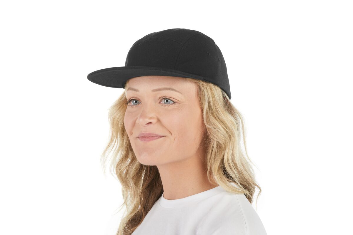 recycled-poly-flat-brim-5-panel-hat-c0 WebPDP-HAT003002_Recycled_Poly_Flat_Brim_5Panel_Hat_Black_Studio_Harper_Studios_0723_Front_2__HAT003002OS.jpg
