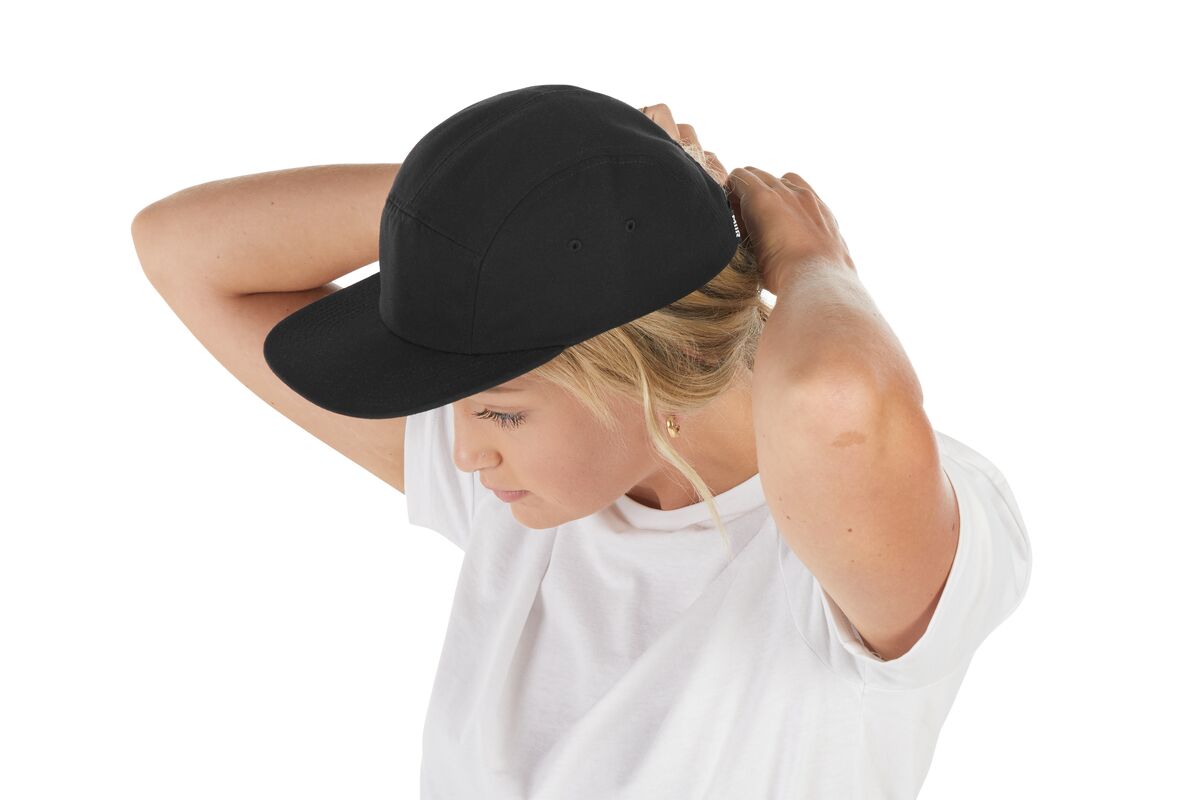 recycled-poly-flat-brim-5-panel-hat-c0 WebPDP-HAT003002_Recycled_Poly_Flat_Brim_5Panel_Hat_Black_Studio_Harper_Studios_0723_Side_4__HAT003002OS.jpg